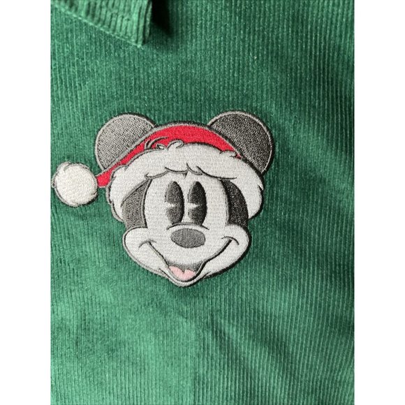 Disney Shirt Adult Large Green Santa Mickey Mouse Embroidered Corduroy - Picture 3 of 12